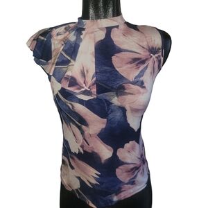 Suzy Shier Blue/pink Floral Sleeveless Top Sz.S